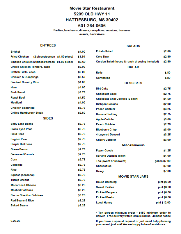 Catering Menu